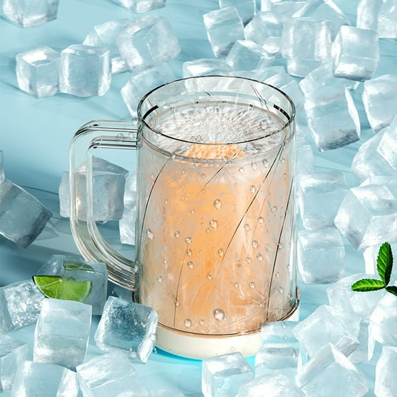 Meitianfacai Drinking Glasses Cups, Double Wall Gel Freezer Beer Mugs, Freezer Ice Mugs Cups, 16oz, Plastic Cooling Beer Mug Clear(White)