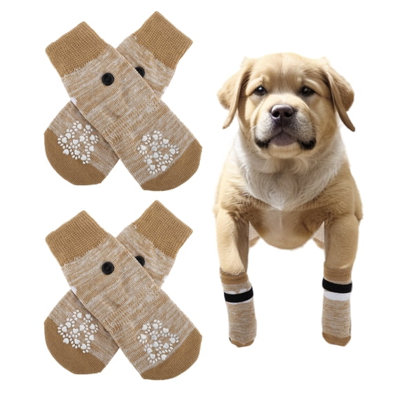 Unique Bargains 4 Pcs Non-Slip Dog Socks Pet S Gradient Yellow