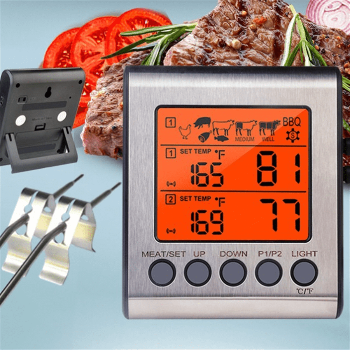 Dual Probes Digital Outdoor Meat Thermometer Cooking BBQ Oven Thermometer with Big LCD Screen for Kitchen,1set * 6031 dual probe food grill thermometers(with 1 x AAA battery)