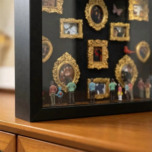 Kit de caja de siluetas recortadas en papel para mini repositorio DIY • Marco 10x10, marcos mini dorados, figuritas miniatura, luces LED • Regalo de arte personalizado para hitos