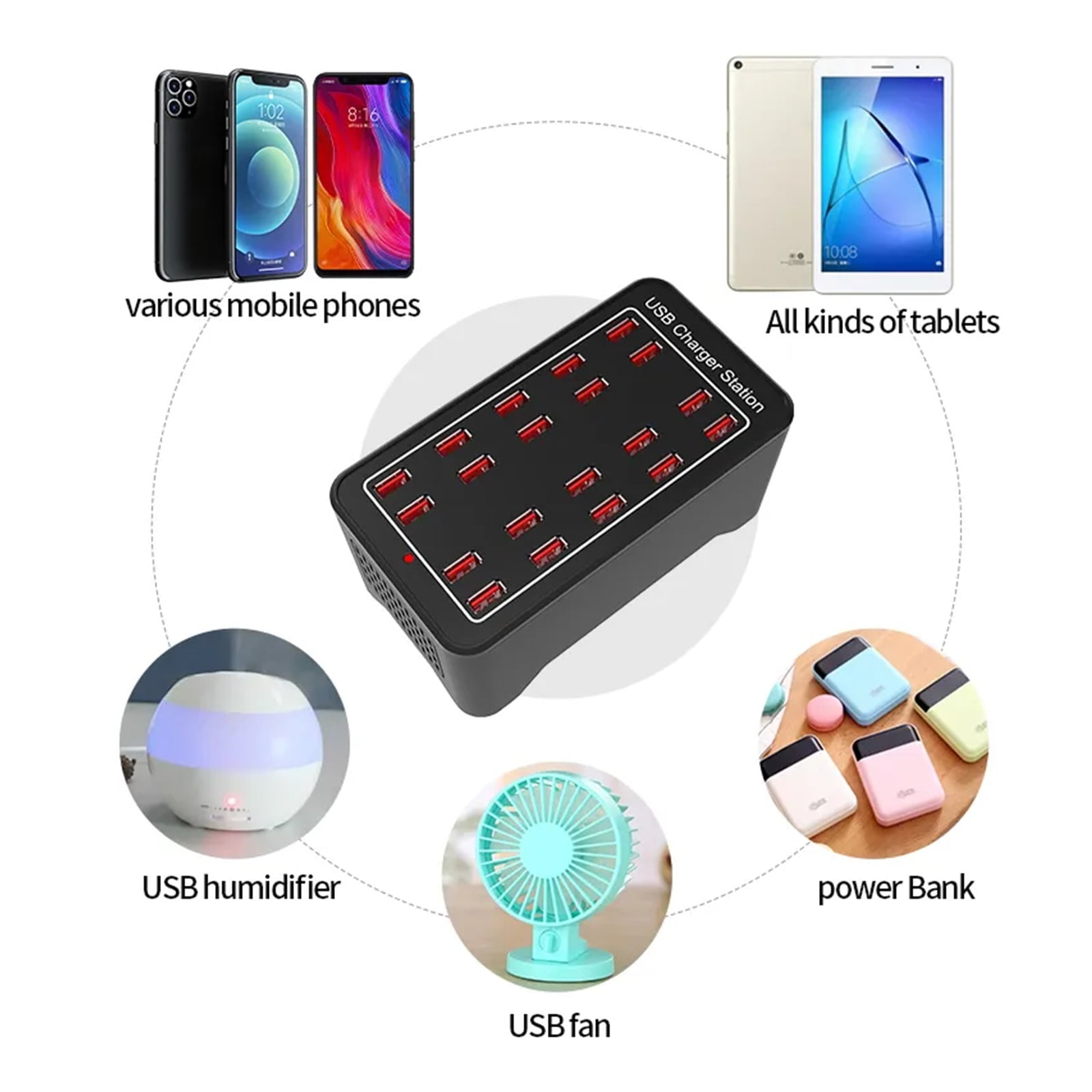 150W 30 Port USB Charging Station Universal USB Charger Multi Port for Phone and Tablet