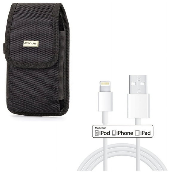 MFi USB Cable w Case Belt Clip for iPhone 8/7/6S/6 - 3ft Certified Charger Cord Power Wire, Swivel Holster Rugged Cover Pouch for iPhone 8/7/6S/6 Models