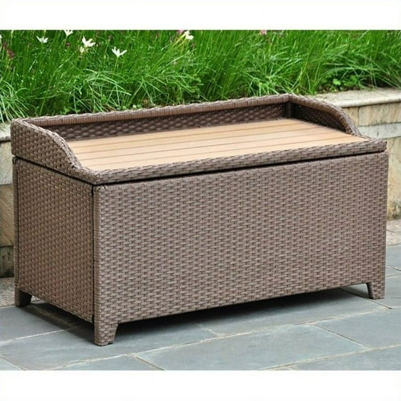 Pemberly Row Patio Storage Bench in Antique Brown