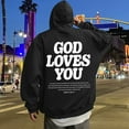 thumbnail image 5 of Jesus Hoodie for Men God Loves You Print Zip Up Christian Faith Sweatshirt Y2K Spring Fall Black S, 5 of 6