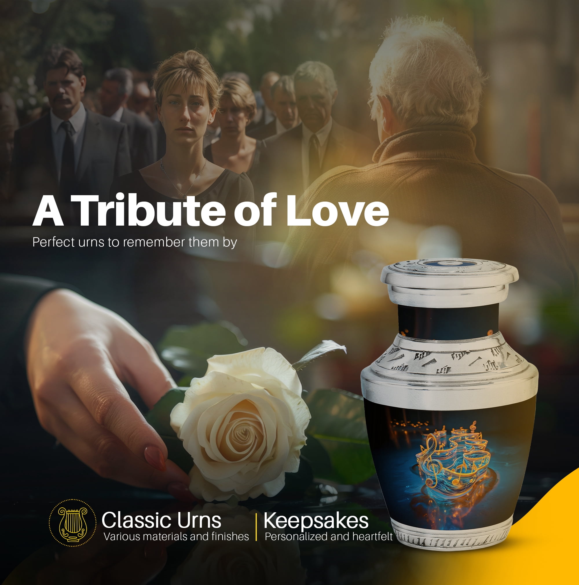 Yatskia Golden Music Small Funeral Urns for Human Ashes Adult Male and Female, Little Keepsake Urn for Adult Ashes, (Tasty Pack of 1, 3 Inch)