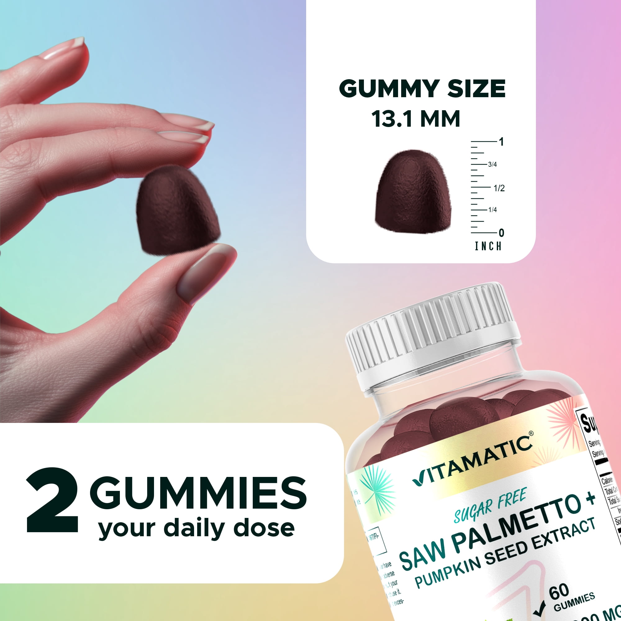 (2 pack) Vitamatic Sugar Free Saw Palmetto with Pumpkin Seed - 3000 mg Equivalent per Serving - Natural Raspberry Flavor - 60 Count