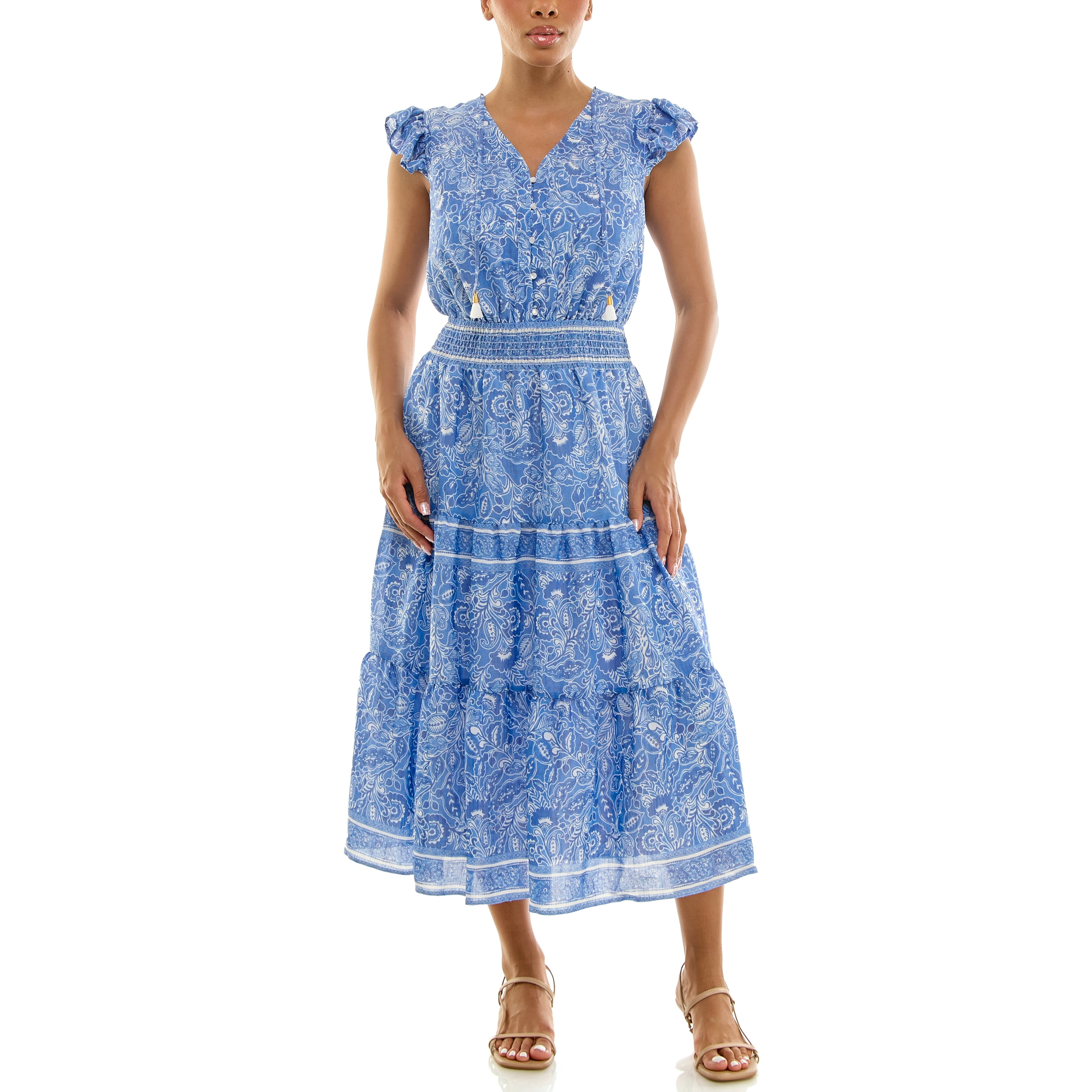 Nanette Lepore Women's Flutter Sleeve Tassel Midi Dress, Sizes XS-XXXL