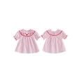 thumbnail image 2 of Toddler Baby Girl Valentines Day Outfit Ruffle Smocked Heart Embroidery Dress Plaid Playwear 6 12 18 Months 2T 3T 4T Summer Clothes, 2 of 9