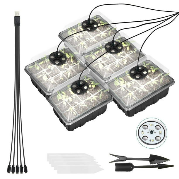 Kit de Inicio de Semillas Xihbxyly con Bandeja de 5 Paquetes con Luces para Invernadero