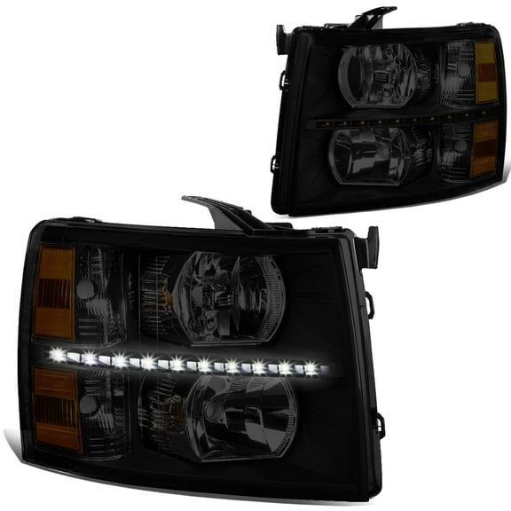 DNA Motoring For 07-14 Chevy Silverado 1500 2500 3500 HD LED DRL Headlight Lamps Pair Smoked/Amber