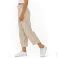 thumbnail image 5 of Miluxas Women's Striped Print Wide Leg Pants High Waist Cuffed Hem Cropped Trousers with Pockets Summer Casual Street Pants Khaki, 5 of 5
