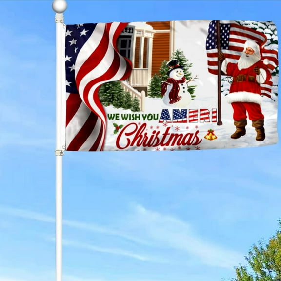 Santa Claus US Grommet Flag We Wish You Ameri Christmas Flag Banner with Grommets 3x5Feet Man cave Decor
