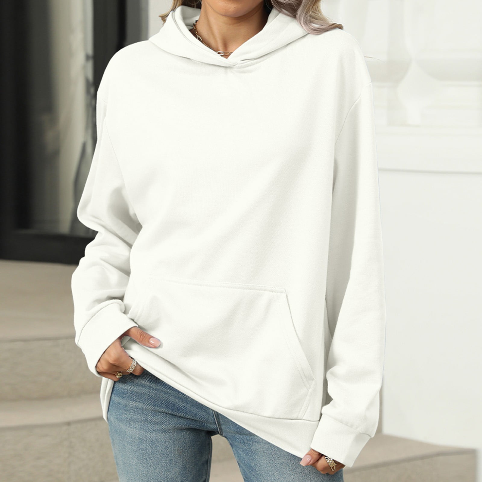 Aofany Women' s Hoodie Solid Color Long Sleeve Blouse Tops