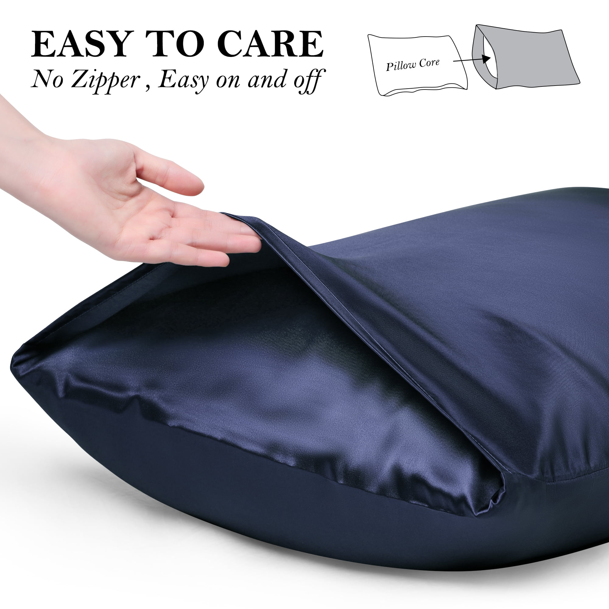Unique Bargains Set of 2 Durable Soft Enveloped Closure Satin Pillowcase Navy Blue King(20"x36"）