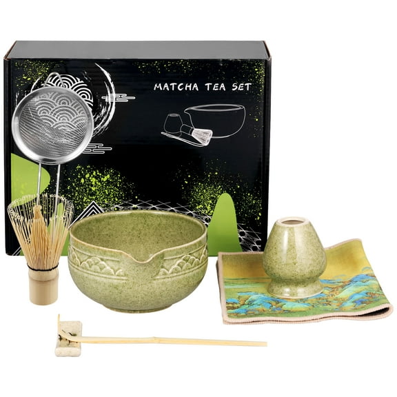 7Pcs Ceramic Handmade Matcha Whisk Tea Towel Set for Home Temperature Resistant Matcha Bowl Scoop Set Fashionable Easy to Clean Japanese Matcha Kit for Matcha Latte