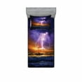 thumbnail image 2 of Ambesonne Nature Fitted Sheet & Pillow Sham Set, Epic Thunder Atmosphere, Full, Purple and Orange, 2 of 3