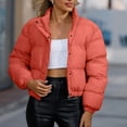 thumbnail image 6 of Mifsaly Womens Cropped Puffer Jacket Full Zip Stand Collar Regular Fit Warm Quilted Coat Casual Winter Padded Outerwear Watermelon Red,L, 6 of 7
