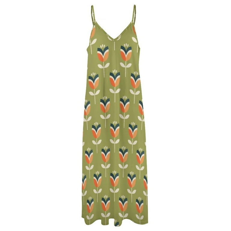 olive green and orange dress Grooviest Blooms Fit & Flare Midi Dress in Olive & Orange – Blue Platypus  Clothing main image 0