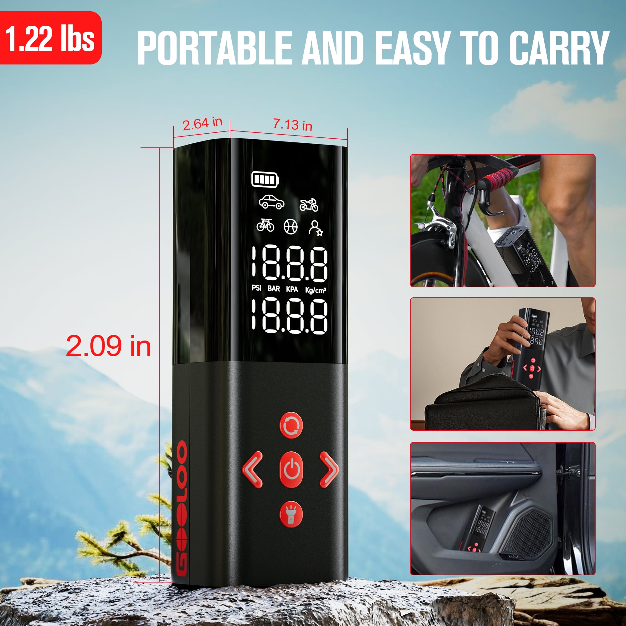 GOOLOO AP150 Tire Inflator Air Pump for Car 150 PSI Cordless Portable Air Compressor 6000mAh Digital Pressure Gauge,with Auto Shutoff, Emergency LED Light, Compact Tire Pump,Red