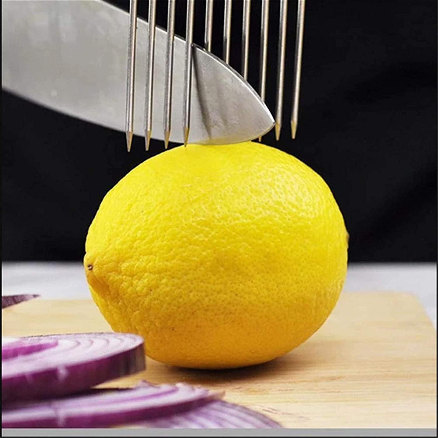 2pcs Onion Holder Slicer, Stainless Steel Tomato Lemon Potato Vegetable Holder Slicer Cutter Tool for Kitchen Worker Slicing