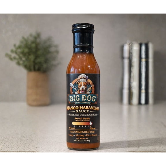 Big Dog Sauce Co. Mango Habanero BBQ Sauce, Sweet Heat, All-Natural Small Batch, 13 oz Bottle