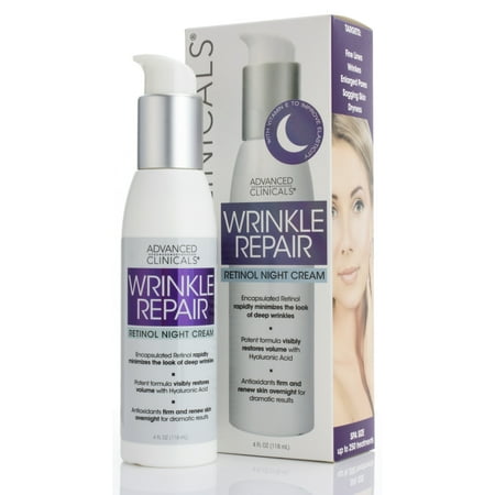 Advanced Clinicals Wrinkle Repair Night Cream with Retinol Targets and reduces fine lines, wrinkles, enlarged pores, sagging skin, and dryness 4 Fl. Oz.