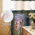 thumbnail image 3 of No Hook Shower Curtain, Stained Glass Shower Curtains for Bathroom with See Through Top Window, Vintage Abstract Botanical Plant Waterproof & Washable Bath Curtain 66"x72", 3 of 9