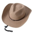 thumbnail image 1 of Unisex Solid Ribbon Cowboy Straw Hat Cow Head Fried Dough Breathable Sunshade Hat, 1 of 2