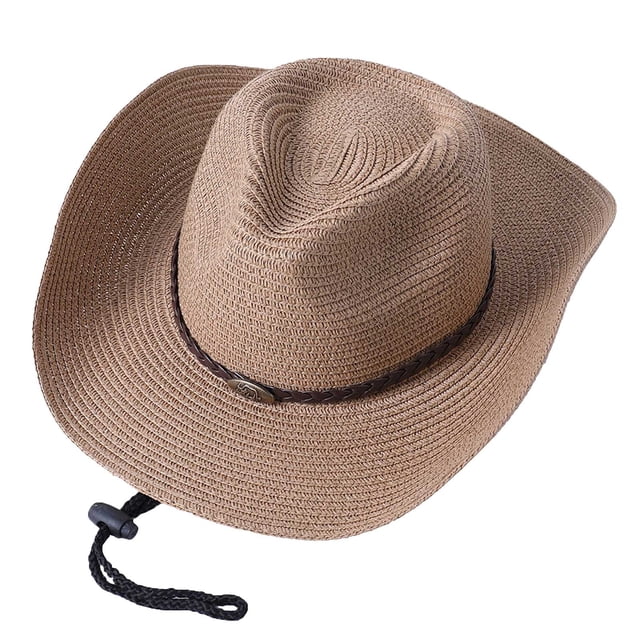 Unisex Solid Ribbon Cowboy Straw Hat Cow Head Fried Dough Breathable Sunshade Hat