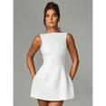 thumbnail image 4 of Robe Moulante d'Été Sans Manches à Fermeture Éclair Col Montant Ajustée Mini Robe de Soirée Boîte de Nuit pour Femmes Blanc P, 4 of 9
