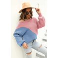 thumbnail image 4 of Women Sweaters-Oversized Chunky Knit Color Block Drop Shoulder Batwing Sleeve Pullover Sweater Tops, 4 of 6