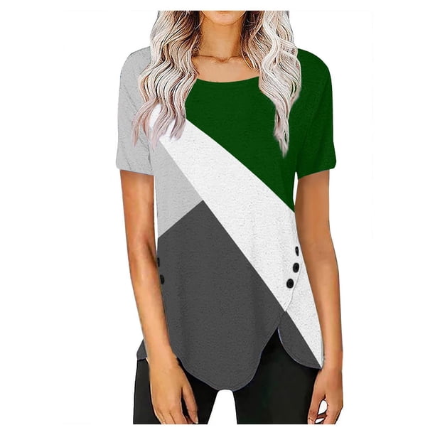 Fiudx Camisas para Mujer Blusa de Manga Corta con Cuello Redondo y Estampado a La Moda para Mujer