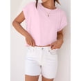 thumbnail image 2 of Womens Short Sleeve Cropped T-shirts Summer Rolled Dolman Sleeve Crop Tops Casual Round Neck Solid Short Basic Tees, 2 of 7