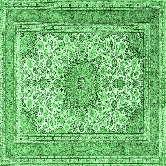 Ahgly Company Indoor Square Medallion Emerald Green Traditional Area Rugs, 4' Square