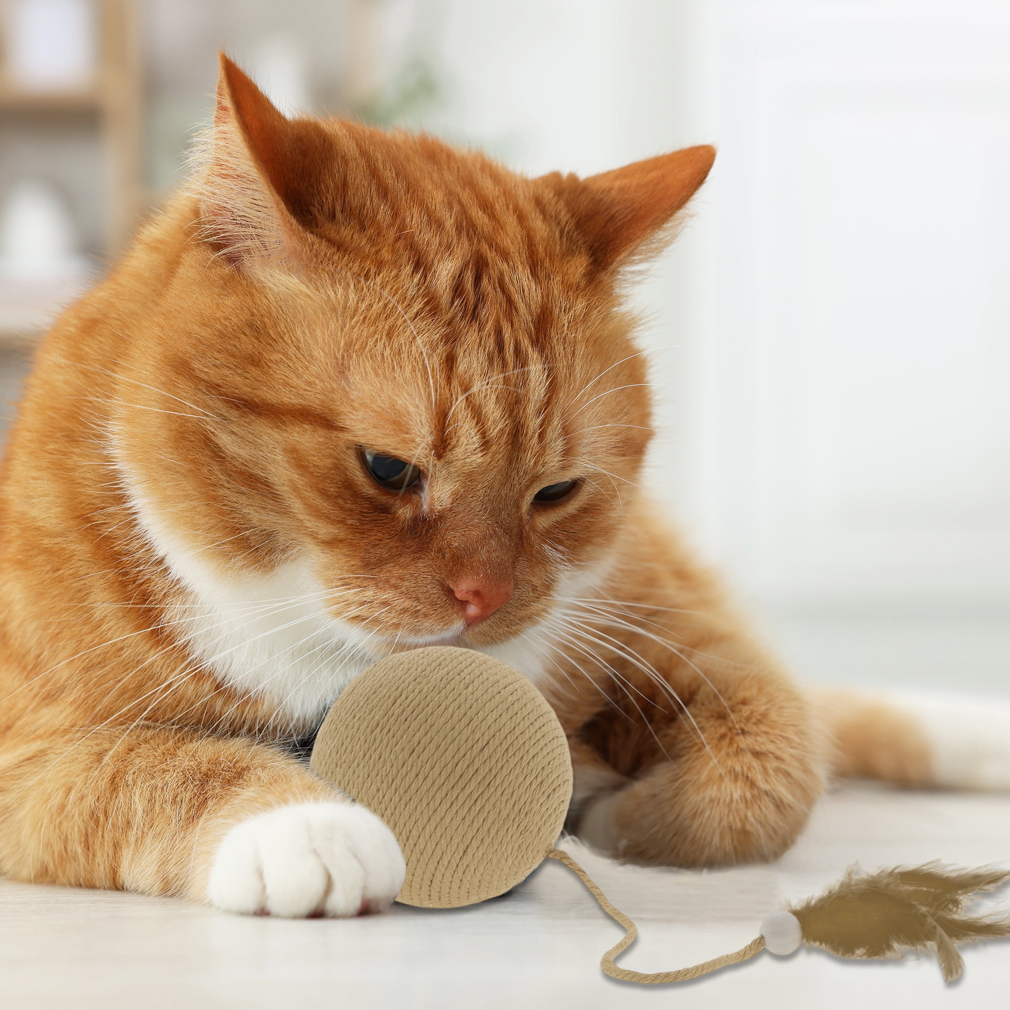 Unique Bargains Cat Playing Balls with Bell Inside Khaki