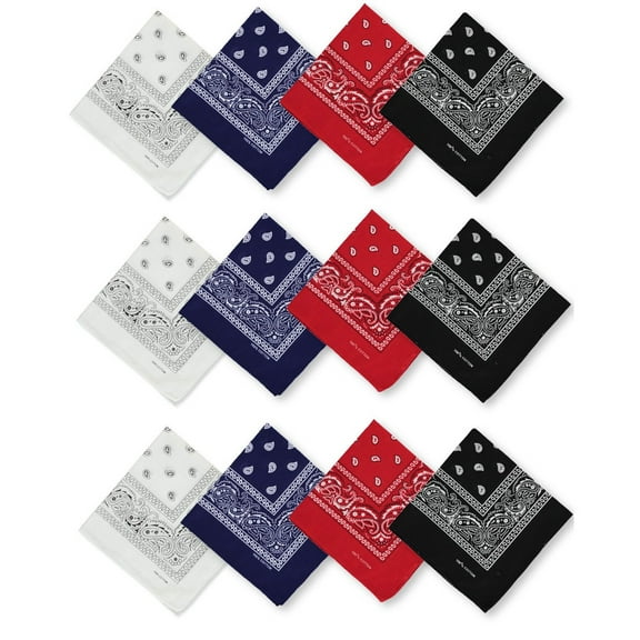 Janrevotw One Dozen/12 Pieces Mixed Bandanas 100% Novelty Double Sided Printed Paisley Cowboy Bandanas Party Favors Scarves Headbands Handkerchiefs Cotton