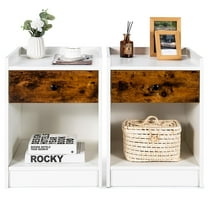 Giantex Set of 2 Nightstand, End Table w/Storage Drawer, Wooden Sofa Bed Side Table for Home & Office, White