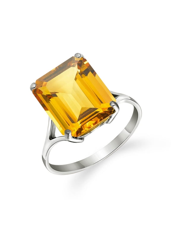 Size 9.5 inch 14K Solid White Gold Ring With Octagon Shape Natural Citrine Grade AAA