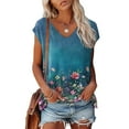 thumbnail image 4 of Womens Tops V Neck Plain Short Sleeve Casual Loose Basic Tee Shirts for Women Blue, 4 of 4