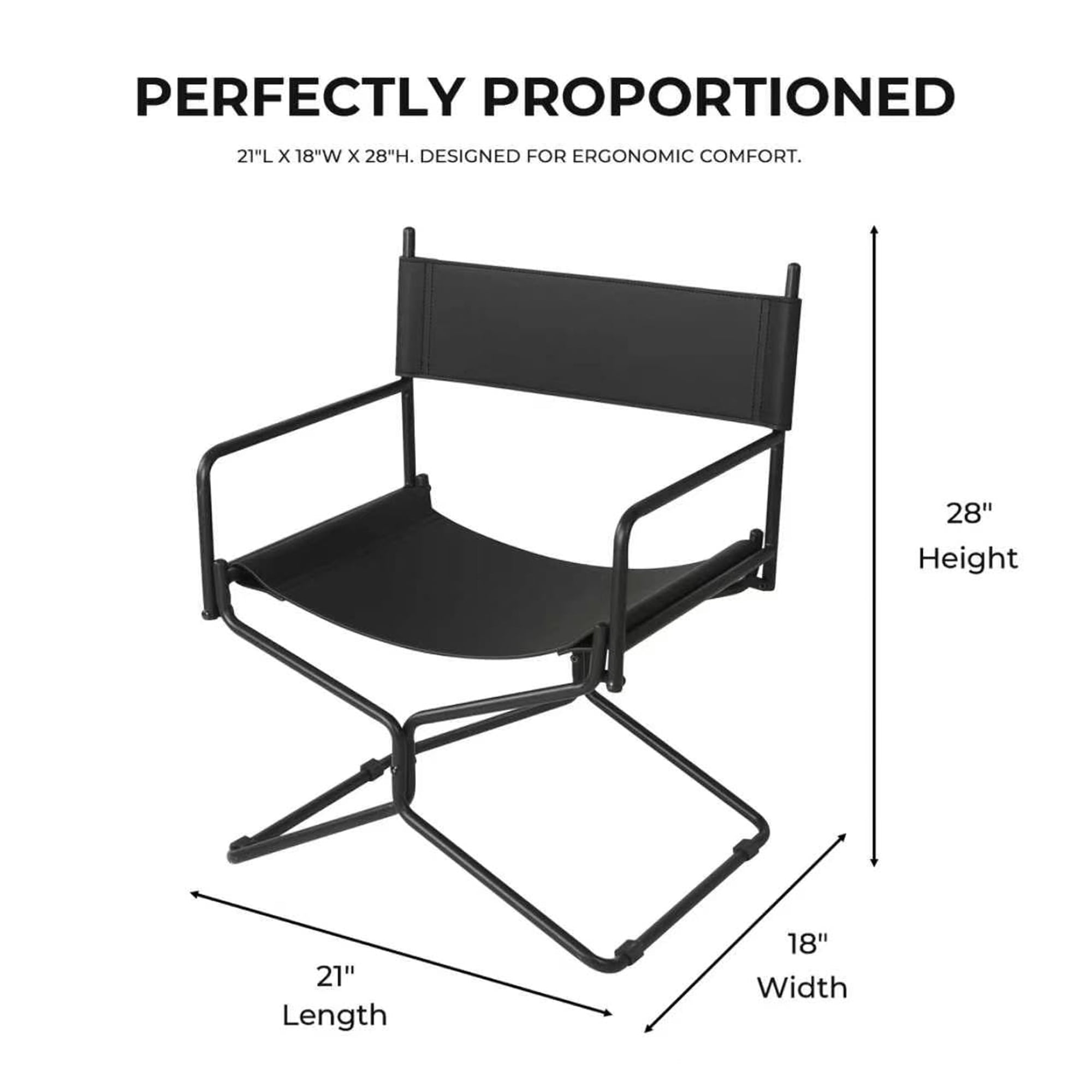 Aukfa Leather Folding Director Chair, Portable Outdoor Chair for Patio Camping, Black
