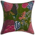 thumbnail image 4 of DK Homewares Boho Decorative Accent Throw Pillow Covers 16 Inch Cotton Kantha Tropicana Ethnic Square Sofa Cushion Covers (Size - 40x40 cm ; Color: Olive Green ) - Set of 5 Pcs (Cover Only), 4 of 4