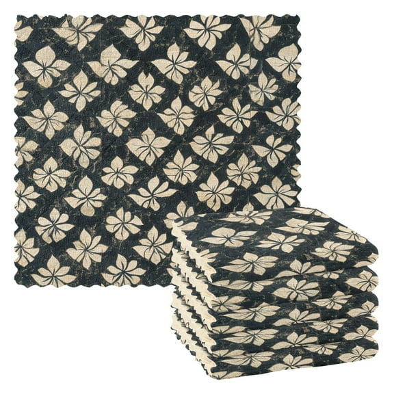 Beige Flower on Black Background Kitchen Cloth Dish Towels for Drying Washing Absorbent Dish Rags 6 Pack