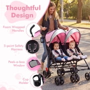 Costway Foldable Twin Baby Double Stroller Ultralight Umbrella Stroller Pushchair Pink
