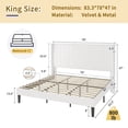 thumbnail image 4 of Velvet King Bed Frame with Vertical Channel Tufted Wingback Headboard – Upholstered Platform Bed, No Box Spring Needed, Strong Wooden Slats, Easy Assembly, White, 4 of 11