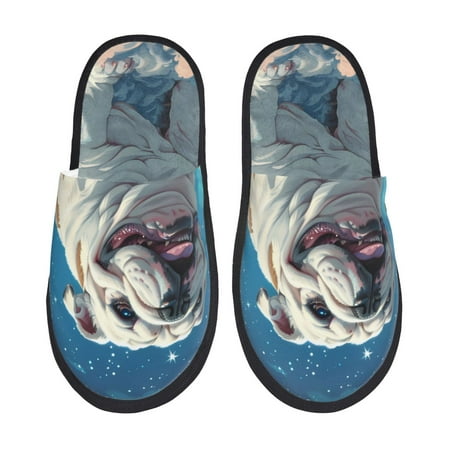 Balery Starry Sky Cloud Bulldog Slient Indoor Furry Fleece Comfort House Shoes Soft Non-Slip Home Shoes Cotton slippers House Slippers-- Large
