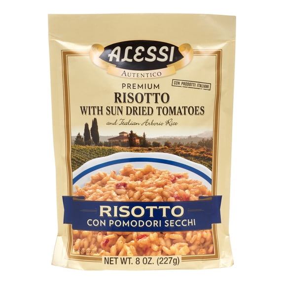 Alessi Autentico Premium Sun-Dried Tomato Risotto Mix, Italian Arborio Rice with Savory Tomato Flavor, 8 oz Packs, 6 Count