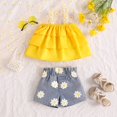 thumbnail image 2 of Kids Toddler Baby Girls Summer Suspender Daisy Print Denim Shorts Outfits Clothes, 2 of 7