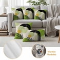 thumbnail image 6 of Boho Middle Century Outdoor Waterproof Pillow Covers, Abstract Green Geometric Leaves Decorative Square Throw Pillowcase Sofa Cushion Sham for Patio/Couch/Chair, 24"x24" 2 Pack, 6 of 8
