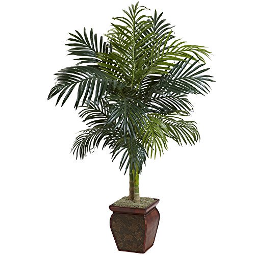 Nearly Natural 5937 4.5ft. Golden Cane Palm with Decorative Container,Green,4.5-Feet