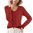 thumbnail image 2 of Wutalume Women's V Neck Soft Lightweight Pullover Sweater, Breathable Loose Fit Long Sleeve Travel Top, Comfortable Loungewear for Home,Red XL, 2 of 5